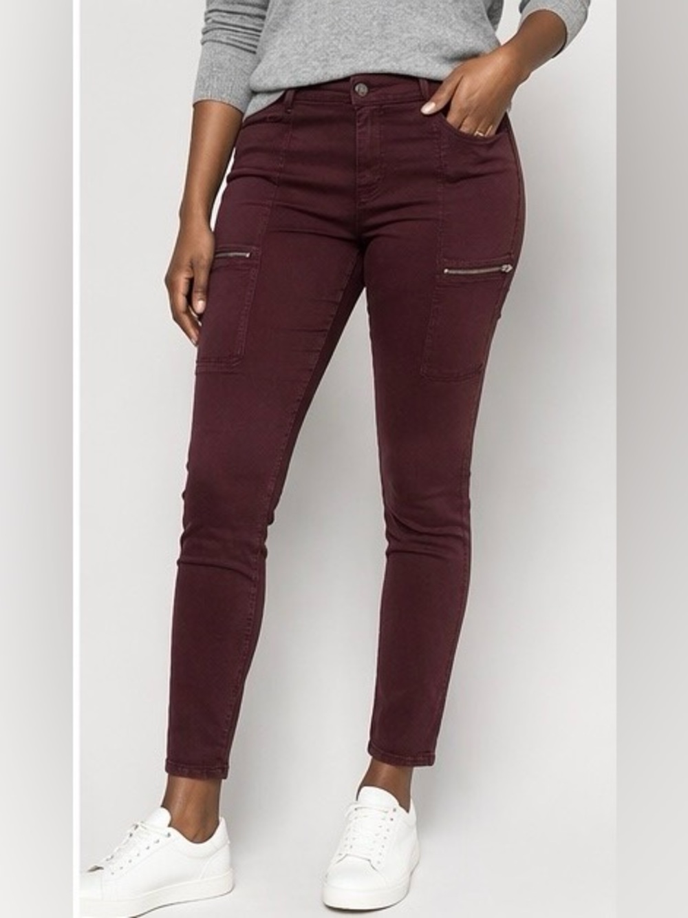 Pistola Cargo Skinny Pants 28 Burgundy Wine Zip Pocket Stretch Ankle Jeans